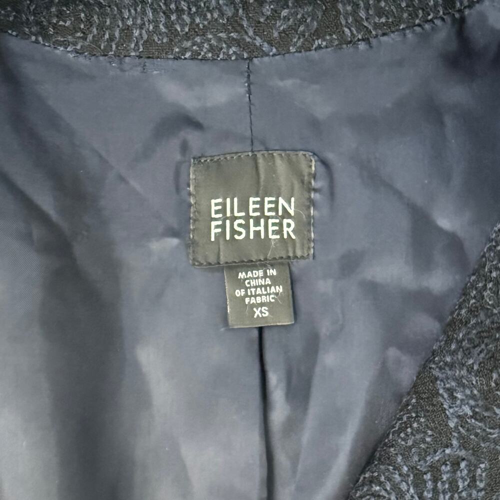 Eileen Fisher Black Embroidered Blue Swirl Wool Single Button Blazer Size XS - Picture 4 of 14